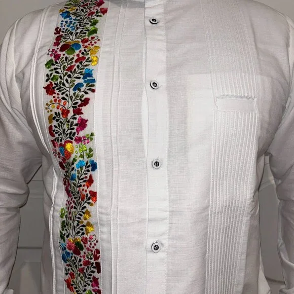 Hand Made Long Sleeve San Antonino embroidery Mexican guayabera Shirt. - Picture 9 of 11